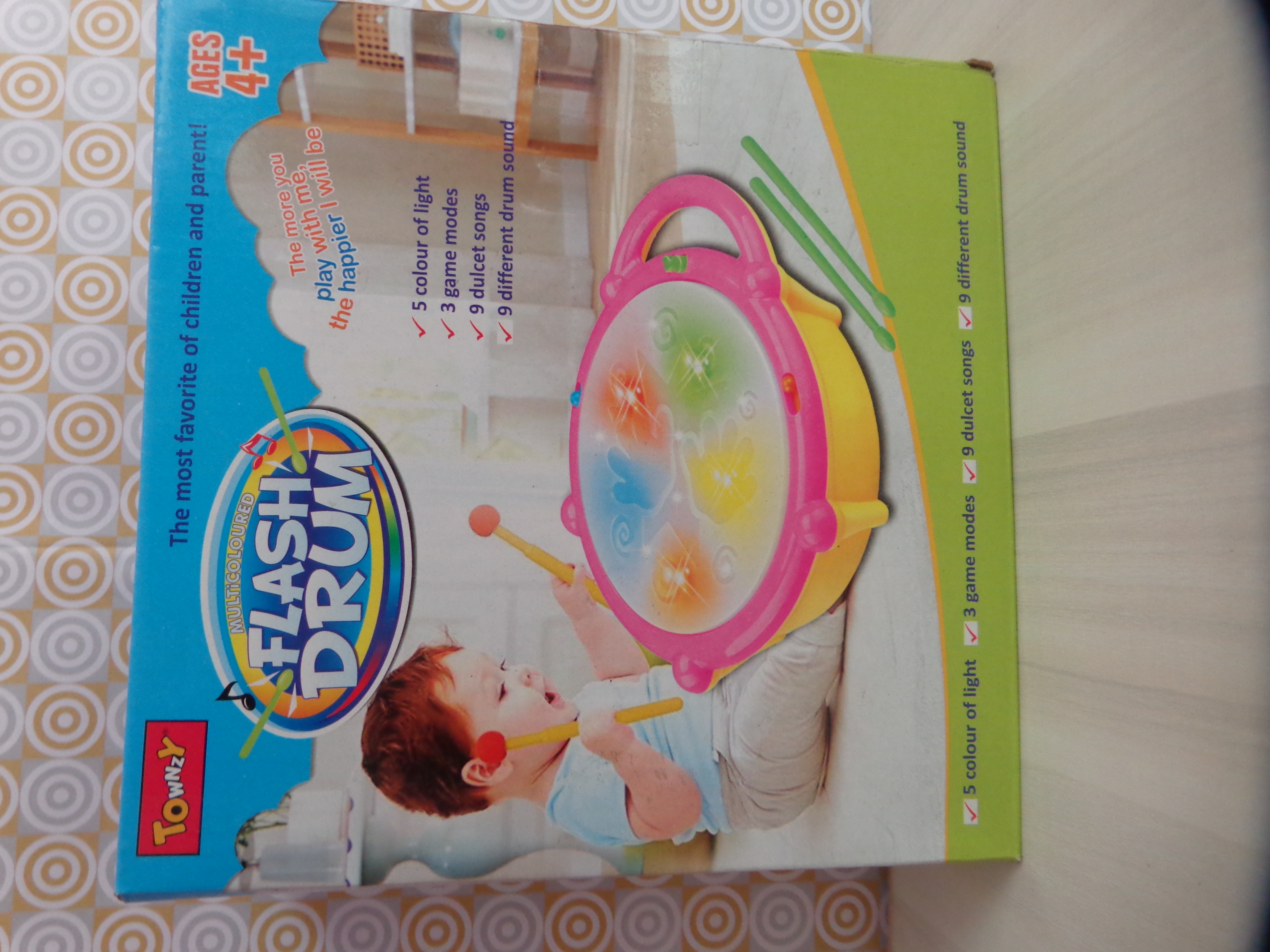 TOwinzY Flash 3D Flash Drums Toys for Kids with Lights & Musical, Good Quality Plastic(Multi Color, Pack of 1)